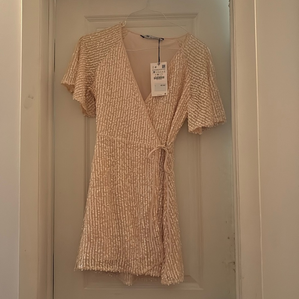 Zara Chic sparkling off white wrap dress